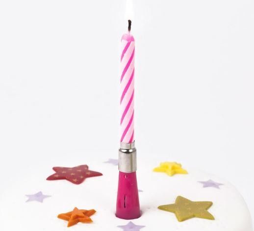 Swirl Pink White Striped Musical Birthday Candle Pillar Shape No Odor 5 Min Burning